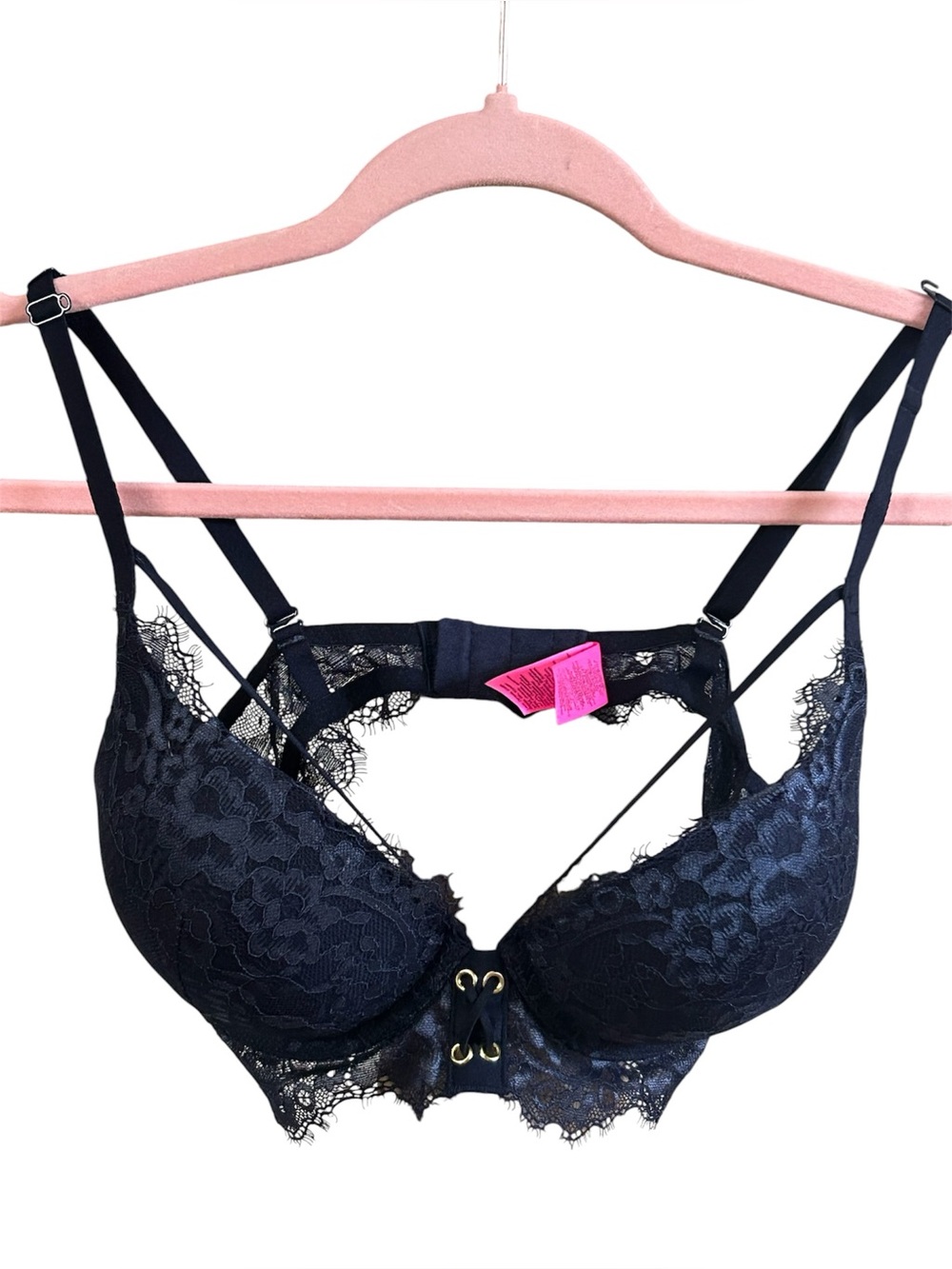 La Senza Hello Sugar Navy Lace Strappy Push Up Plunge Bra 34C